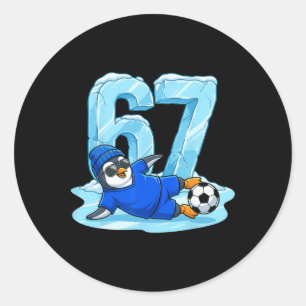 Pinguin-Fußball 67 Eisrutsche Lustiger Wintersport Runder Aufkleber