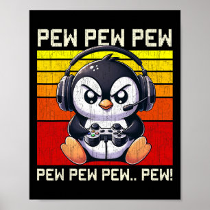 Pinguin Gamer Pew Funny Video Games Vintag Boys m Poster