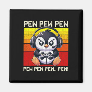 Pinguin-Gamer Pew Lustiges Videospiel Vintage Jung Magnet