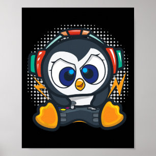 Pinguin-Gaming-Shirt Jungen Kinder Gamer-Geschenk  Poster
