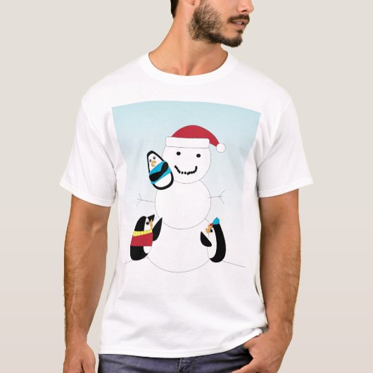 Pinguin Gebäude ein Schneemann Winter T-Shirt (Vorderseite)