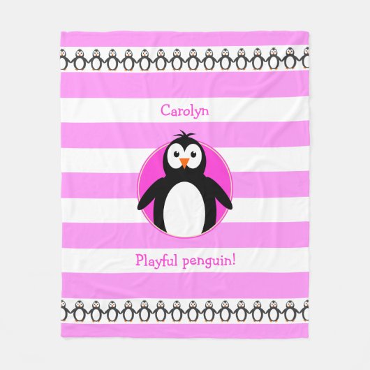 Pinguin geben den Namen Pink White Streifen Fleecedecke (Vorderseite)