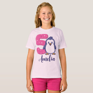 Pinguin-Geburtstagsgirl-Shirt Alter 5 Benutzerdefi T-Shirt