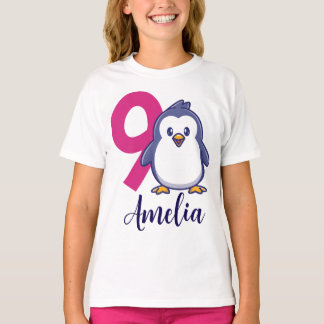 Pinguin-Geburtstagsgirl-Shirt Benutzerdefiniertes T-Shirt