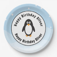 Pinguin Geburtstagsparty Teller mit Schneeszene