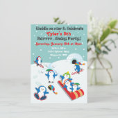 Pinguin Geburtstagsparty Winterspass Einladung (Stehend Vorderseite)