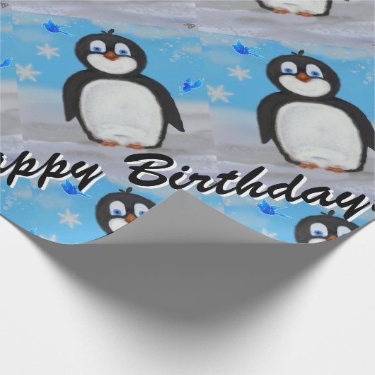 Pinguin Geburtstagsverpackung Geschenkpapier (Ecke)
