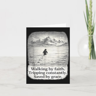 Pinguin geht vorwärts durch Glauben und stolpert s Karte