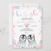 Pinguin Gender-Offenbarung Winter Schneeflocken Einladung (Vorderseite)