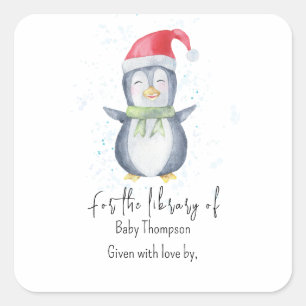 Pinguin - Geschenkbuch für Babyparty Quadratischer Aufkleber