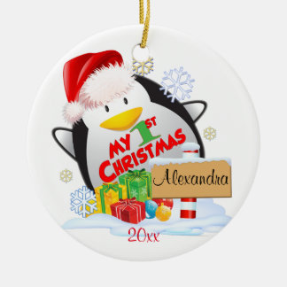 Pinguin-Gewohnheit des Babys erste Weihnachts Keramikornament