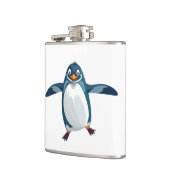 Pinguin glücklich spielerischer Spaß beim Springen Flachmann (Links)