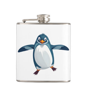 Pinguin glücklich spielerischer Spaß beim Springen Flachmann