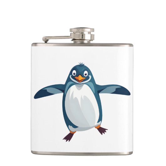Pinguin glücklich spielerischer Spaß beim Springen Flachmann (Vorderseite)