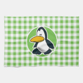 Pinguin; Grüner Gingham Geschirrtuch (Horizontal)