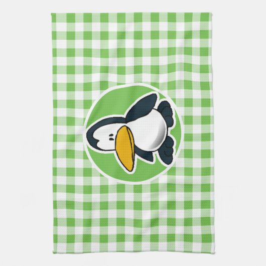 Pinguin; Grüner Gingham Geschirrtuch (Vertikal)