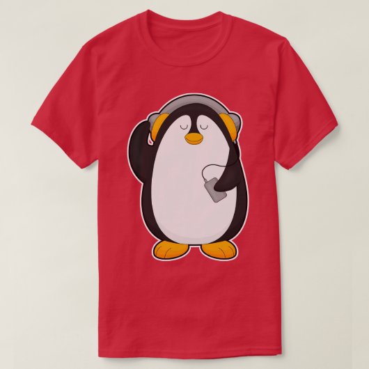 Pinguin Handy mit Headset T-Shirt (Design vorne)
