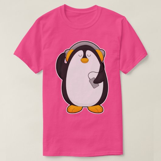 Pinguin Handy mit Headset T-Shirt (Design vorne)