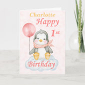 Pinguin Happy 1. Geburtstag Karte (Vorderseite)