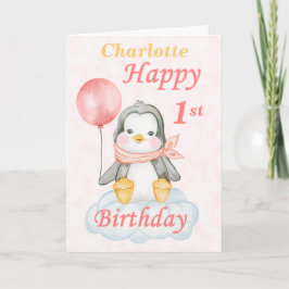 Pinguin Happy 1. Geburtstag Karte