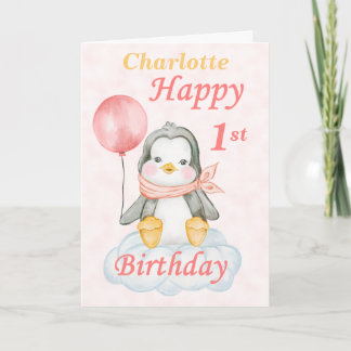 Pinguin Happy 1. Geburtstag Karte