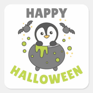 Pinguin Happy Halloween Cauldron Bat Square Sticke Quadratischer Aufkleber