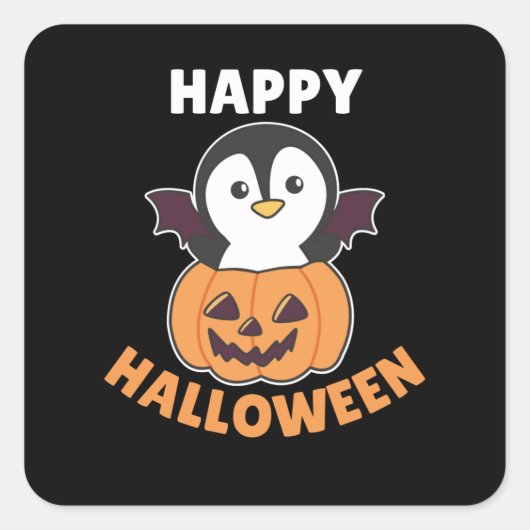 Pinguin Happy Halloween Pumpkin Bat Kostüm Quadratischer Aufkleber (Vorderseite)