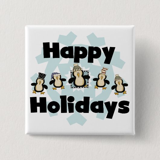 Pinguin Happy Holidays - Geschenke Button (Vorderseite)