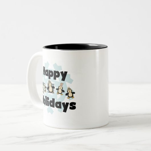 Pinguin Happy Holidays - Geschenke Zweifarbige Tasse (Vorderseite Links)