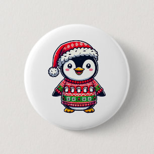 Pinguin hässlicher Pullover Weihnachtsmann Hut Wei Button
