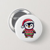 Pinguin hässlicher Pullover Weihnachtsmann Hut Wei Button (Vorne & Hinten)