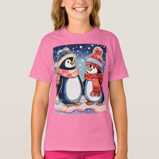 Pinguin-Hemd aus niedlichem Cartoon für Mädchen T-Shirt (Vorderseite)