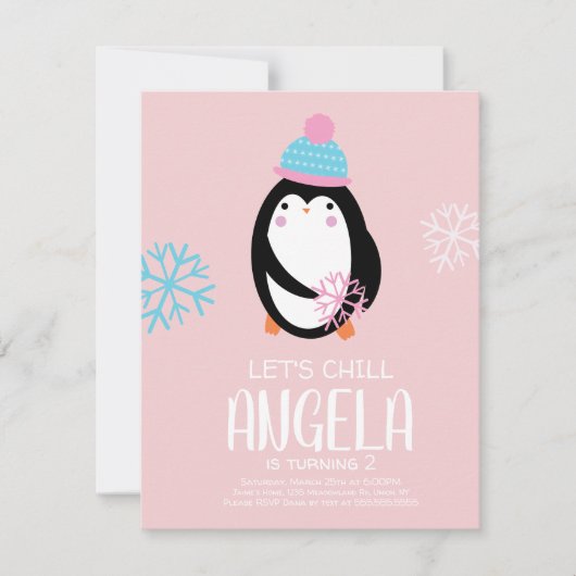 Pinguin Holding Snowflakes Winter Geburtstag Einladung (Vorderseite)