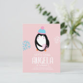 Pinguin Holding Snowflakes Winter Geburtstag Einladung (Stehend Vorderseite)