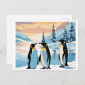 Pinguin Huddle: Zusammen im Schnee Einladungspostkarte (Vorne/Hinten)