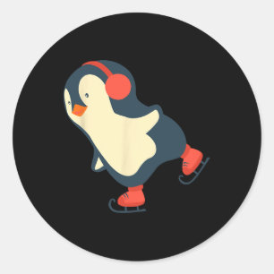 Pinguin Ice Skaten Ice Skate Wintersport Runder Aufkleber