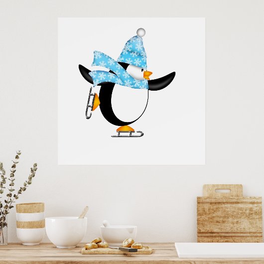 Pinguin-Ice-Skaten mit Hut und Scarf-Poster Poster (Küche)
