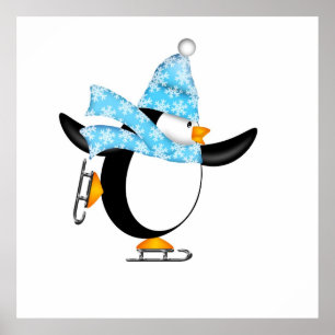 Pinguin-Ice-Skaten mit Hut und Scarf-Poster Poster