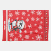 Pinguin Ice Skater Feierliche Weihnachten Geschirrtuch (Horizontal)