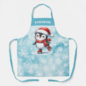 Pinguin Ice Skater Snowy Blue Custom Christmas Schürze (Vorderseite)