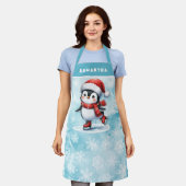Pinguin Ice Skater Snowy Blue Custom Christmas Schürze (Getragen)