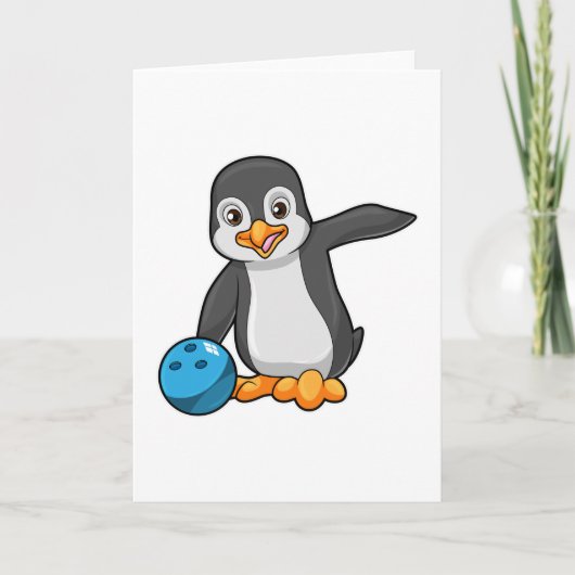 Pinguin im Bowling mit Bowlingball Karte (Vorderseite)