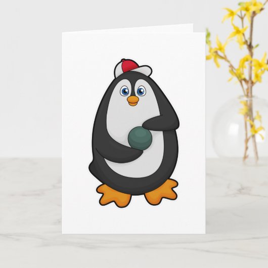 Pinguin im Bowling mit Bowlingball Karte (Gelbe Blume)