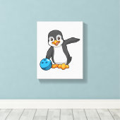Pinguin im Bowling mit Bowlingball Leinwanddruck (Insitu (Holzboden))