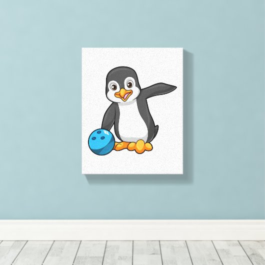 Pinguin im Bowling mit Bowlingball Leinwanddruck (Insitu (Holzboden))