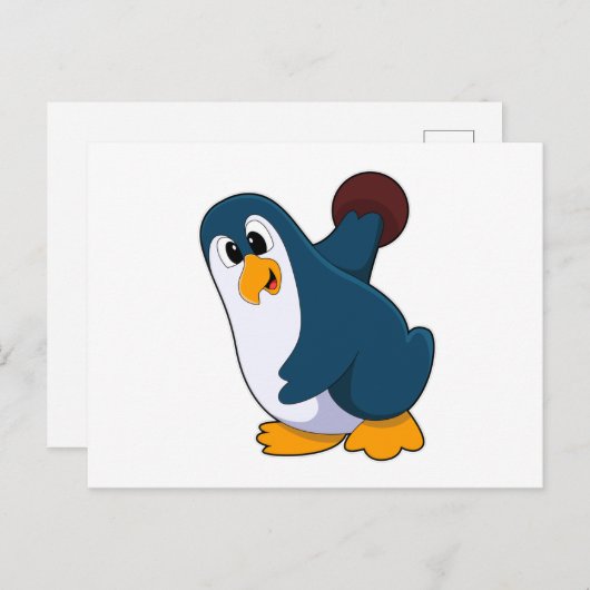 Pinguin im Bowling mit Bowlingball Postkarte (Vorne/Hinten)