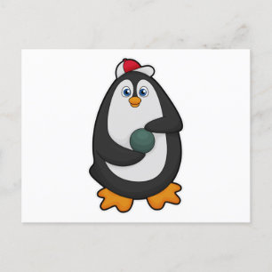 Pinguin im Bowling mit Bowlingball Postkarte