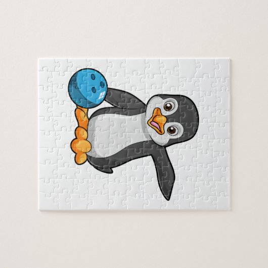Pinguin im Bowling mit Bowlingball Puzzle (Horizontal)