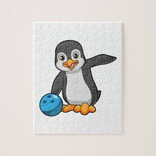 Pinguin im Bowling mit Bowlingball Puzzle