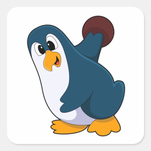 Pinguin im Bowling mit Bowlingball Quadratischer Aufkleber (Vorderseite)
